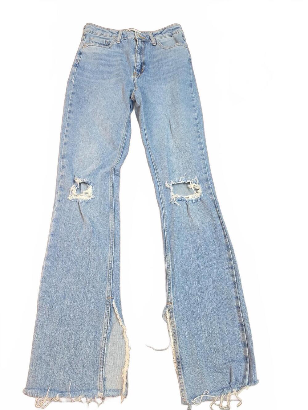 Zara Jeans Womens 4 (Waist 27in) Blue Denim Split Hem Straight Leg 33 In Inseam